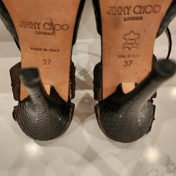 Jimmy Choo Black/Gold Disco Snakeskin  T-Strap heels size 37 - Picture 9 of 11
